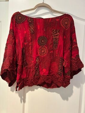 Red Patterned Women's Boho Top - dress barn